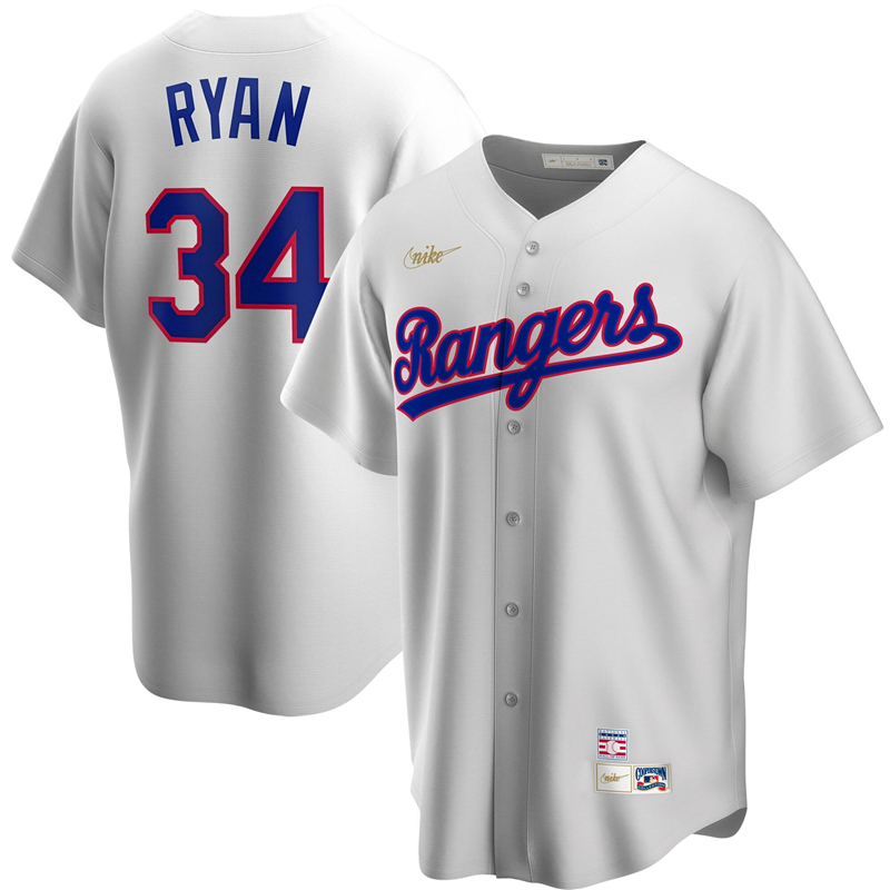 MLB Men Texas Rangers #34 Nolan Ryan Nike White Home Cooperstown Collection Player Jersey 